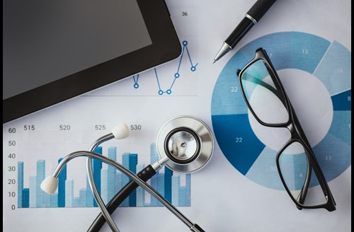 Broker analyzing health care trends and statistics